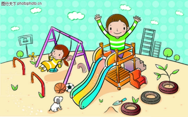 儿童卡通游玩图片-少年儿童图儿童乐园滑梯秋