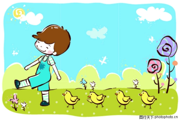 儿童游玩图片-少年儿童图齐步走一群小鸡,少年儿童,儿童游玩