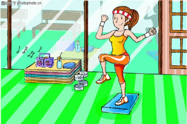 儿童运动图片-少年儿童图 健身女孩 踏板 健身