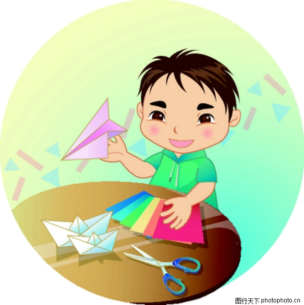 学生学习图片-少年儿童图折纸折纸飞机彩色纸
