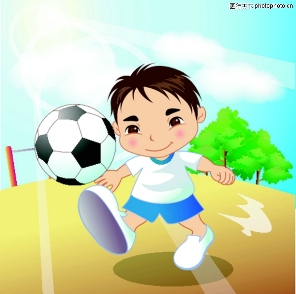 学生学习图片-少年儿童图 踢足球 晴天,少年儿